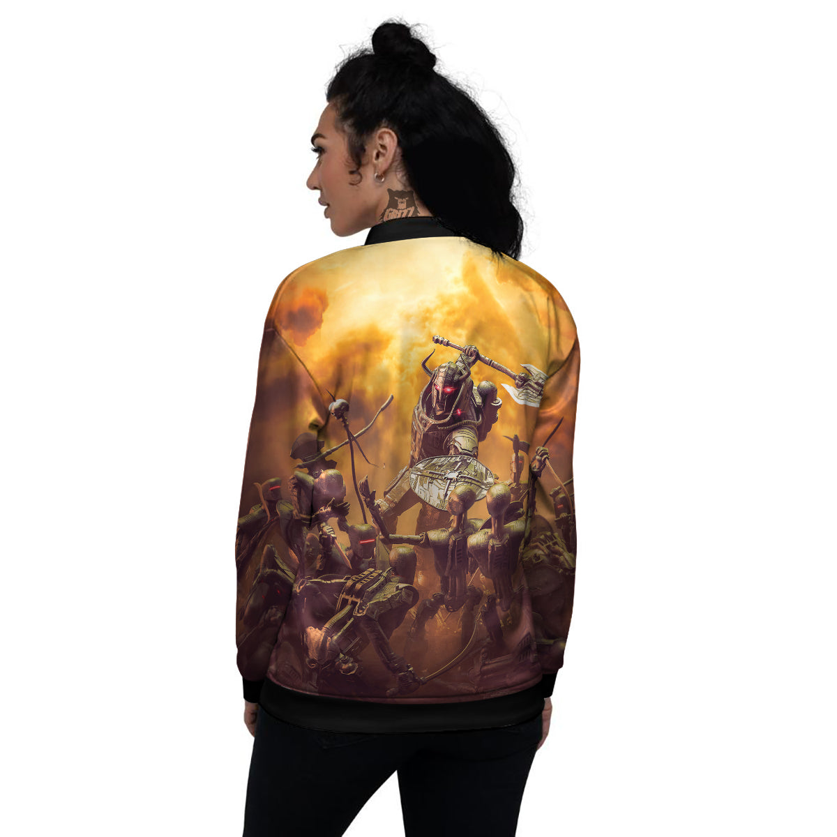 Warrior Viking Machine Print Women's Bomber Jacket-grizzshop