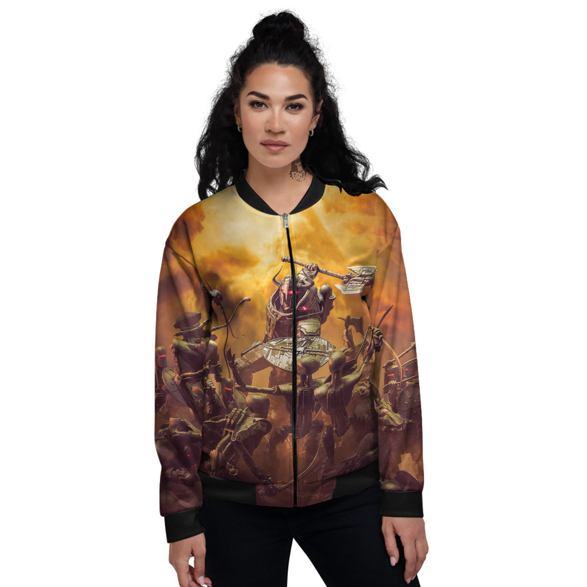 Warrior Viking Machine Print Women's Bomber Jacket-grizzshop