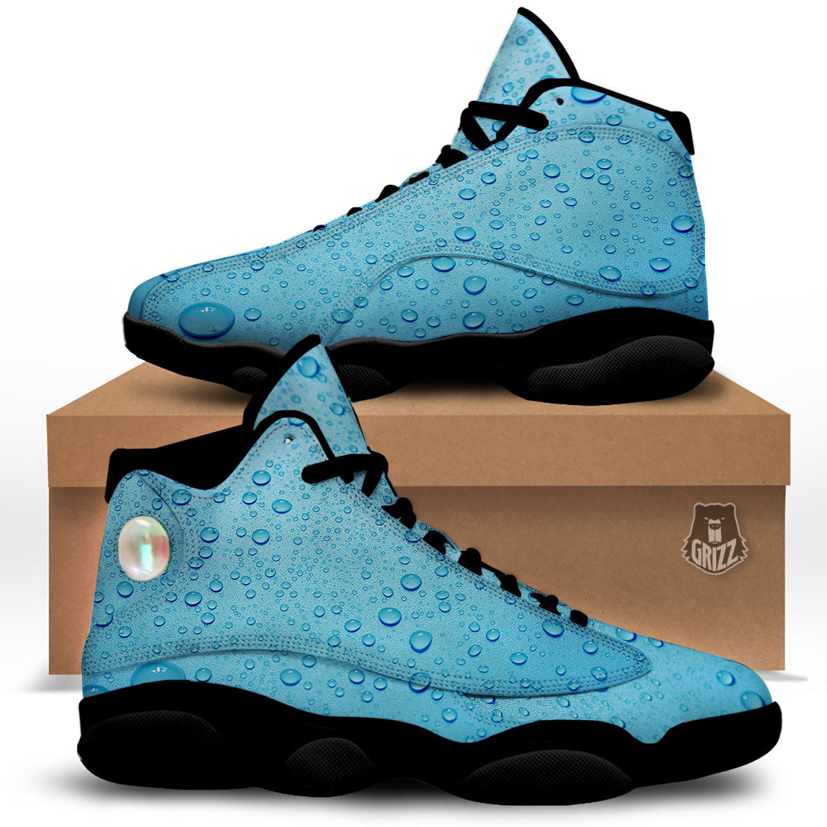 Water Drops Print Black Basketball Shoes-grizzshop
