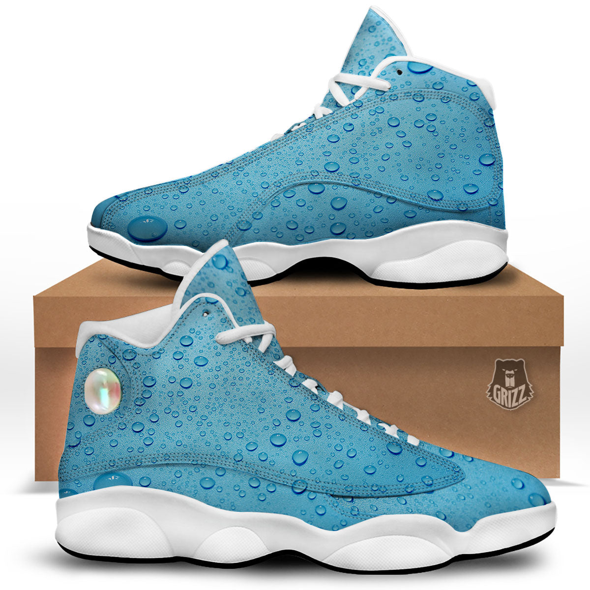 Water Drops Print White Basketball Shoes-grizzshop