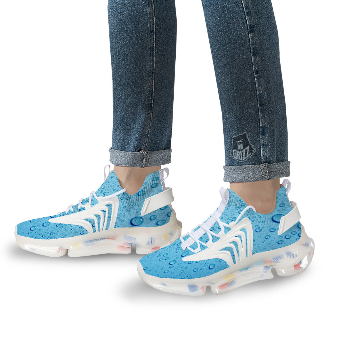 Water Drops Print White Gym Shoes-grizzshop