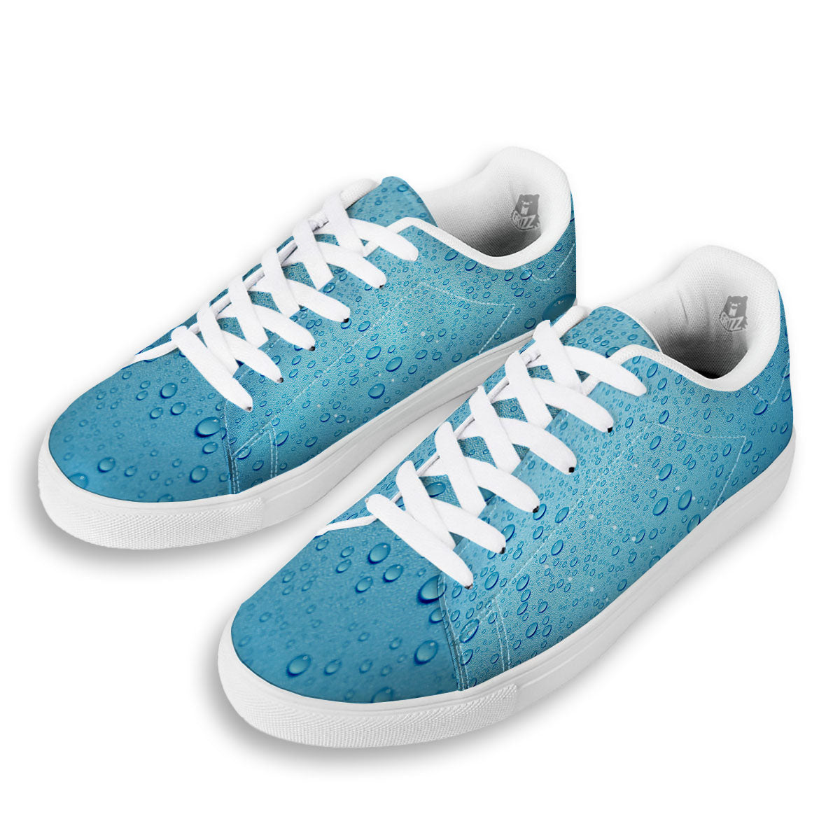 Water Drops Print White Low Top Sneakers-grizzshop