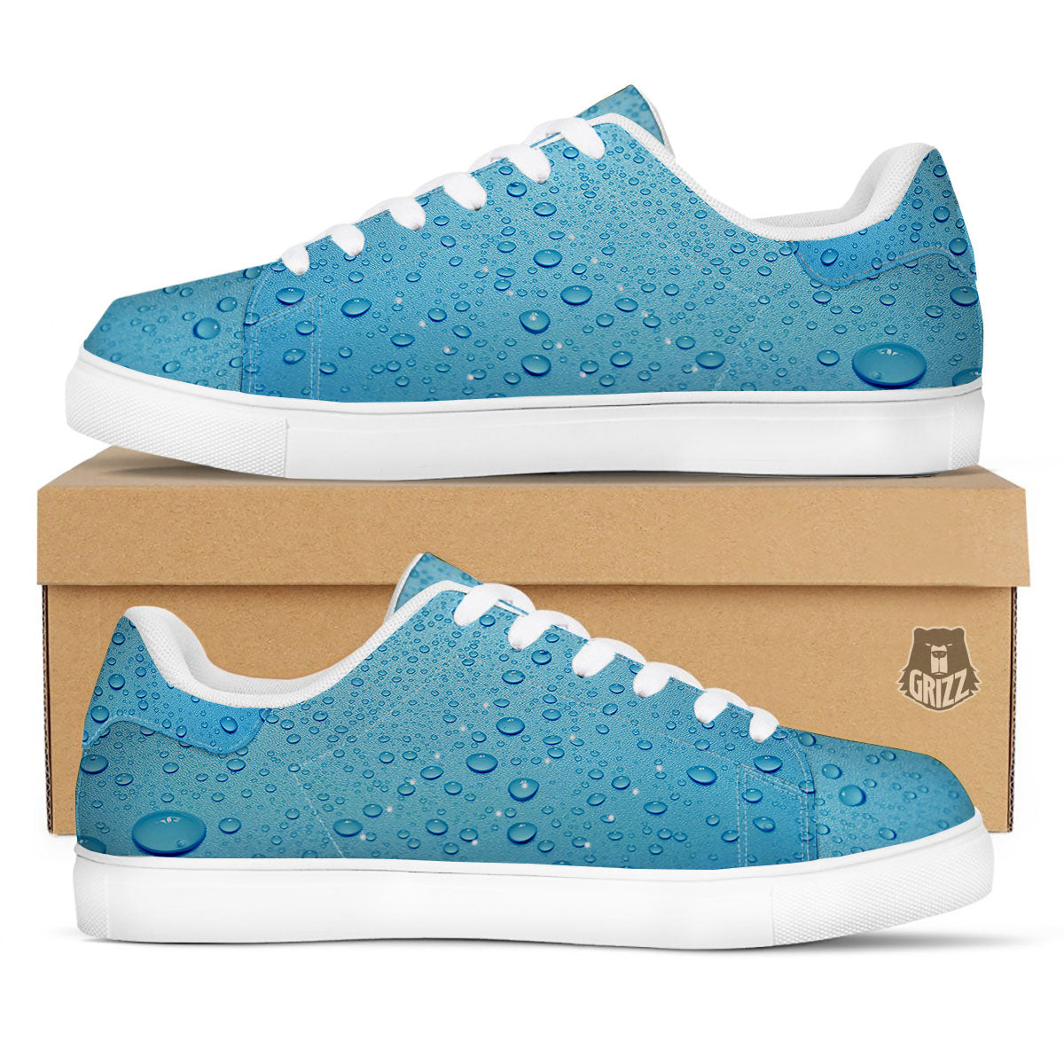 Water Drops Print White Low Top Sneakers-grizzshop