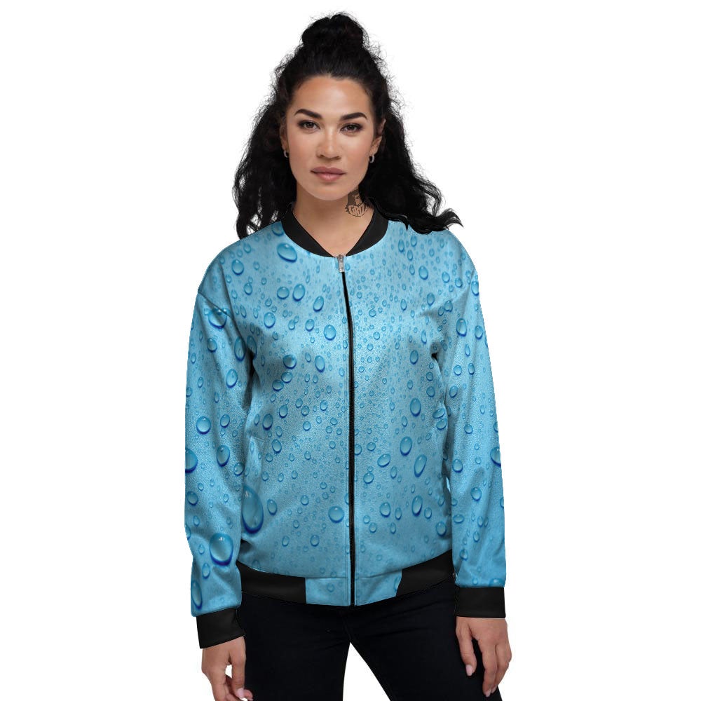 Water Drops Print Women's Bomber Jacket-grizzshop