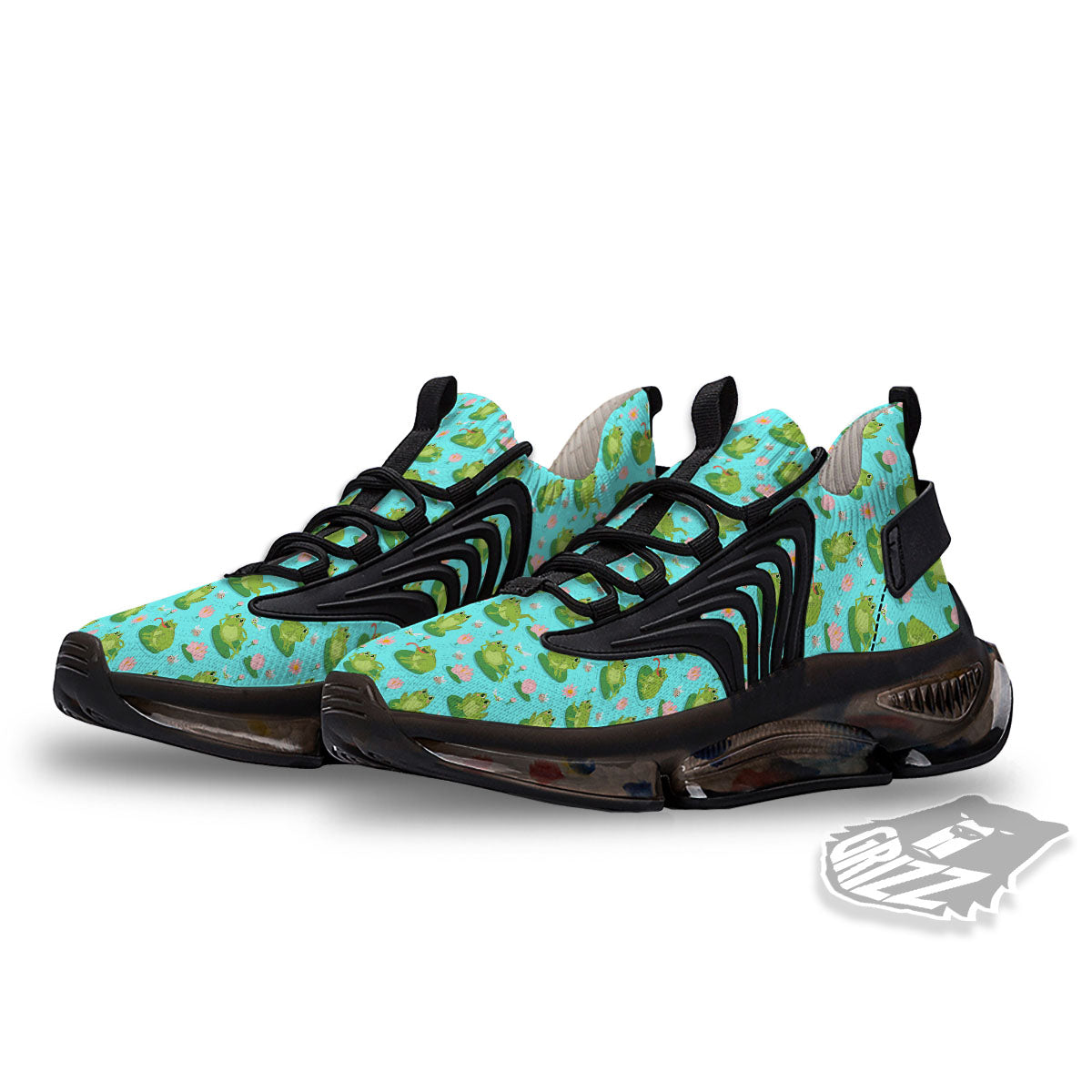Water Lilies And Frogs Print Pattern Black Gym Shoes-grizzshop