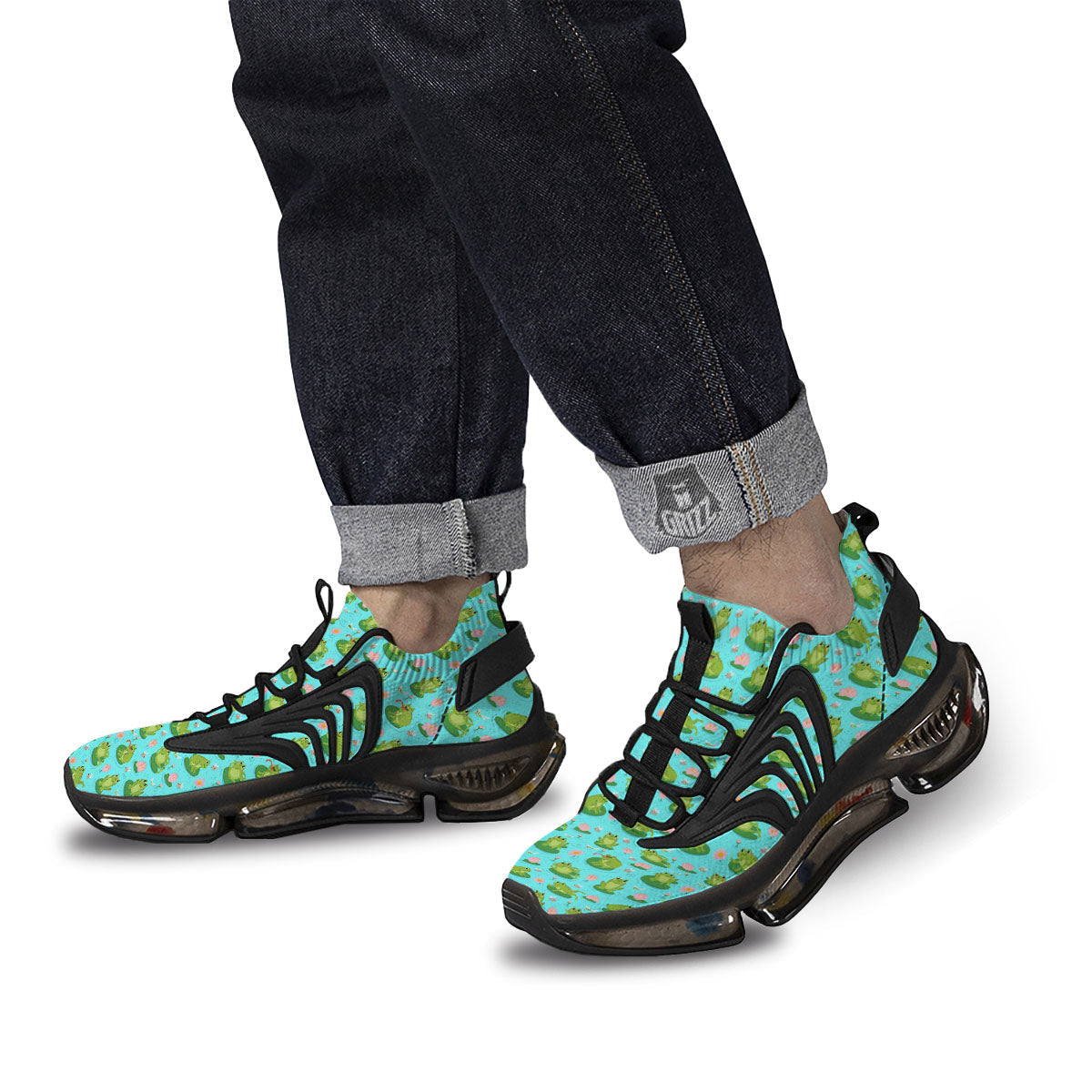 Water Lilies And Frogs Print Pattern Black Gym Shoes-grizzshop