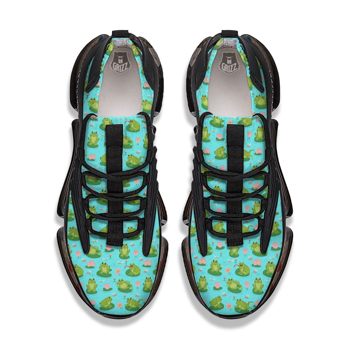 Water Lilies And Frogs Print Pattern Black Gym Shoes-grizzshop