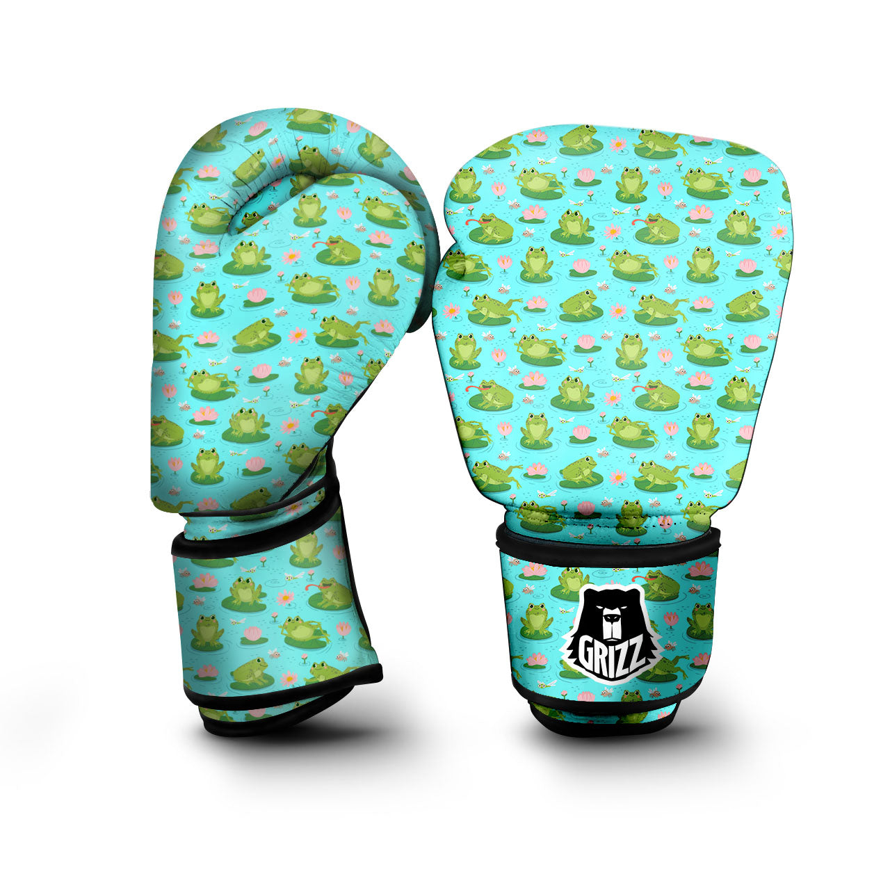 Water Lilies And Frogs Print Pattern Boxing Gloves-grizzshop