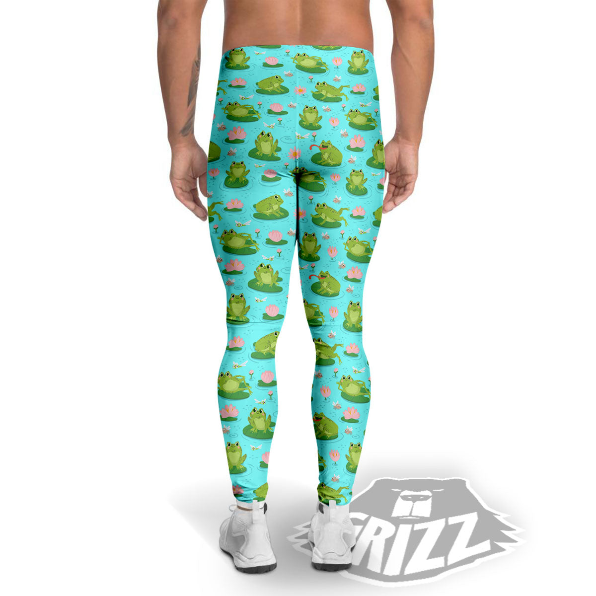 Water Lilies And Frogs Print Pattern Men's Leggings-grizzshop