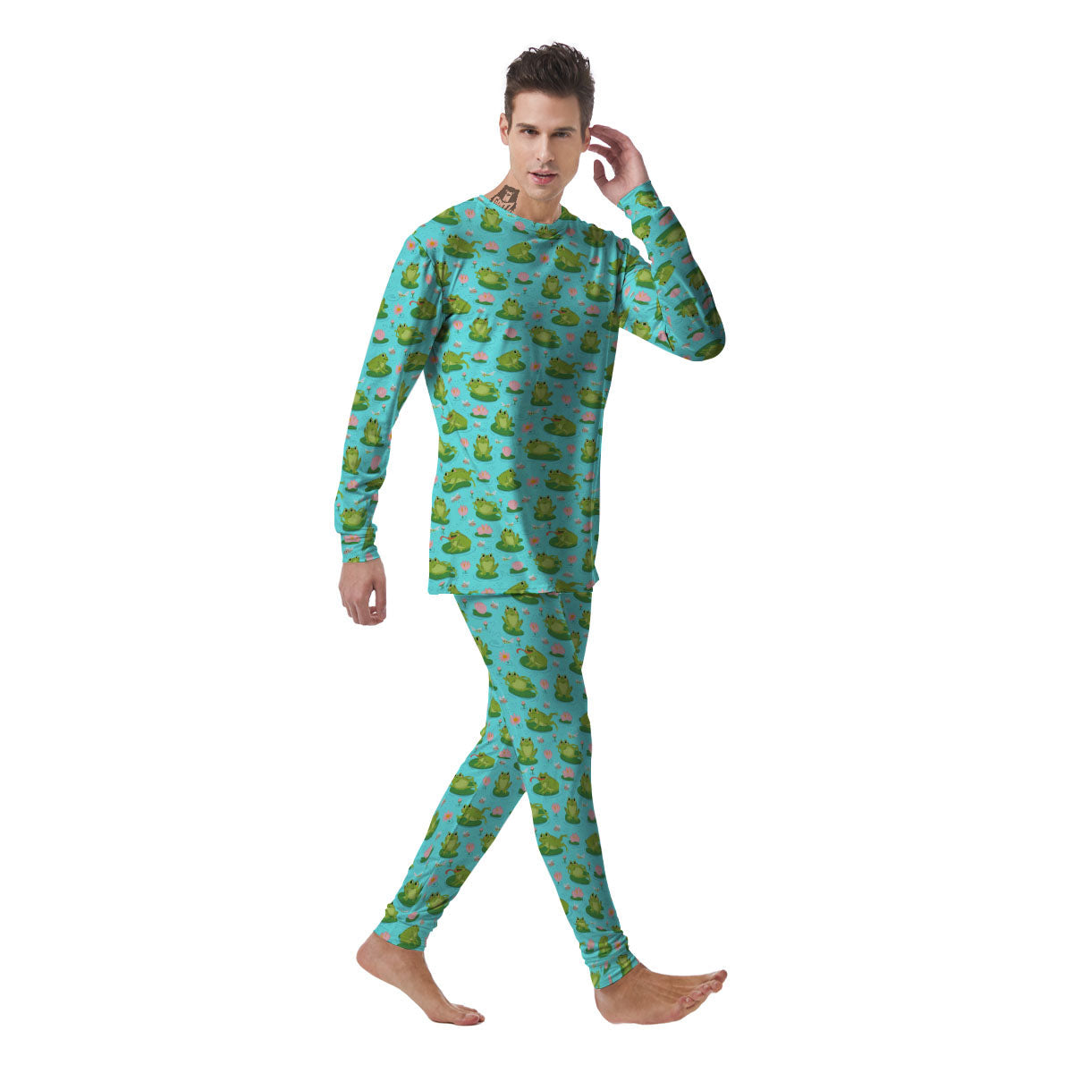 Water Lilies And Frogs Print Pattern Men's Pajamas-grizzshop