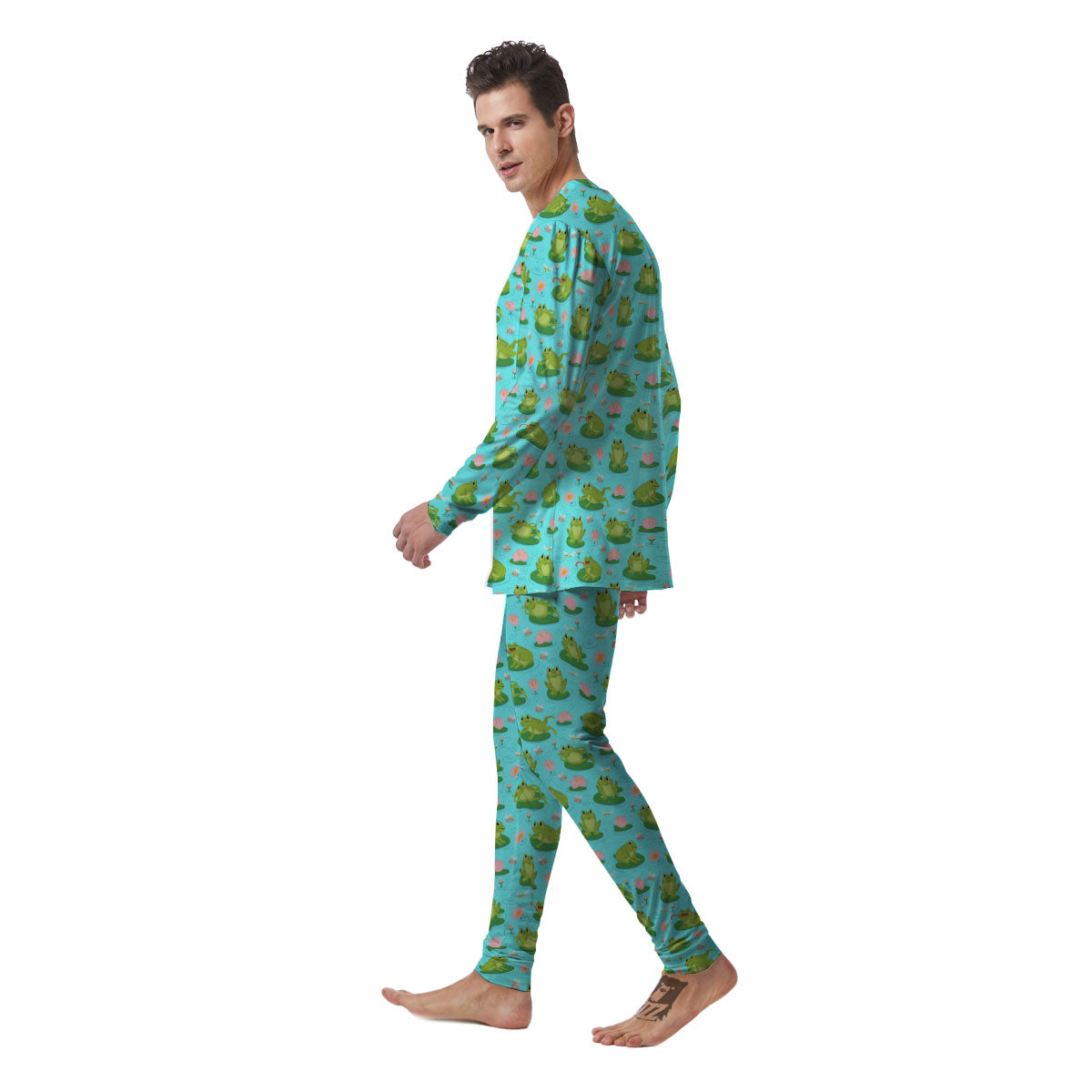 Water Lilies And Frogs Print Pattern Men's Pajamas-grizzshop