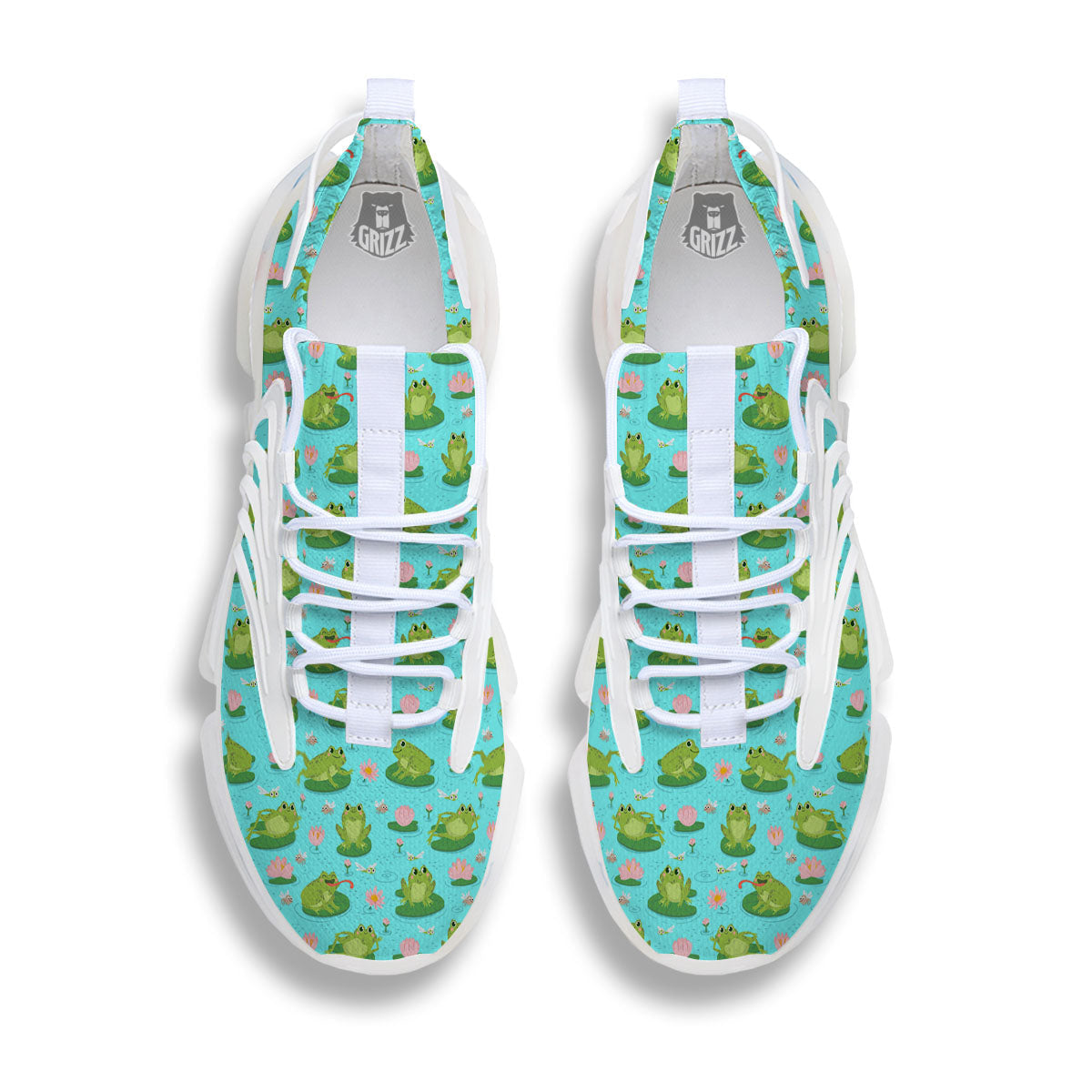 Water Lilies And Frogs Print Pattern White Gym Shoes-grizzshop
