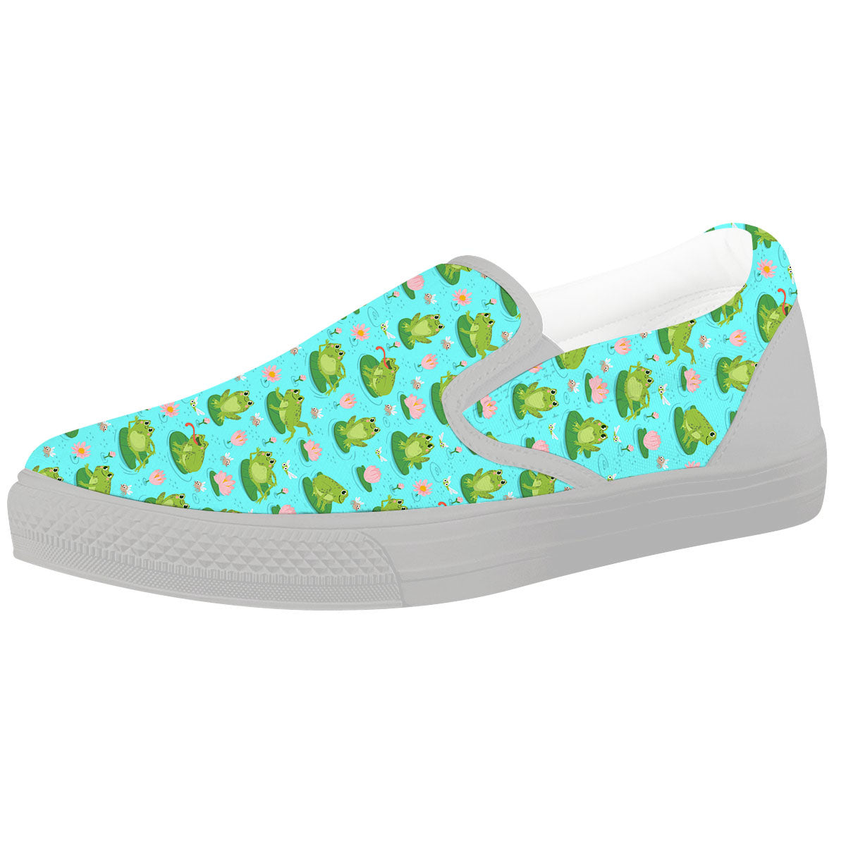 Water Lilies And Frogs Print Pattern White Slip On Shoes-grizzshop