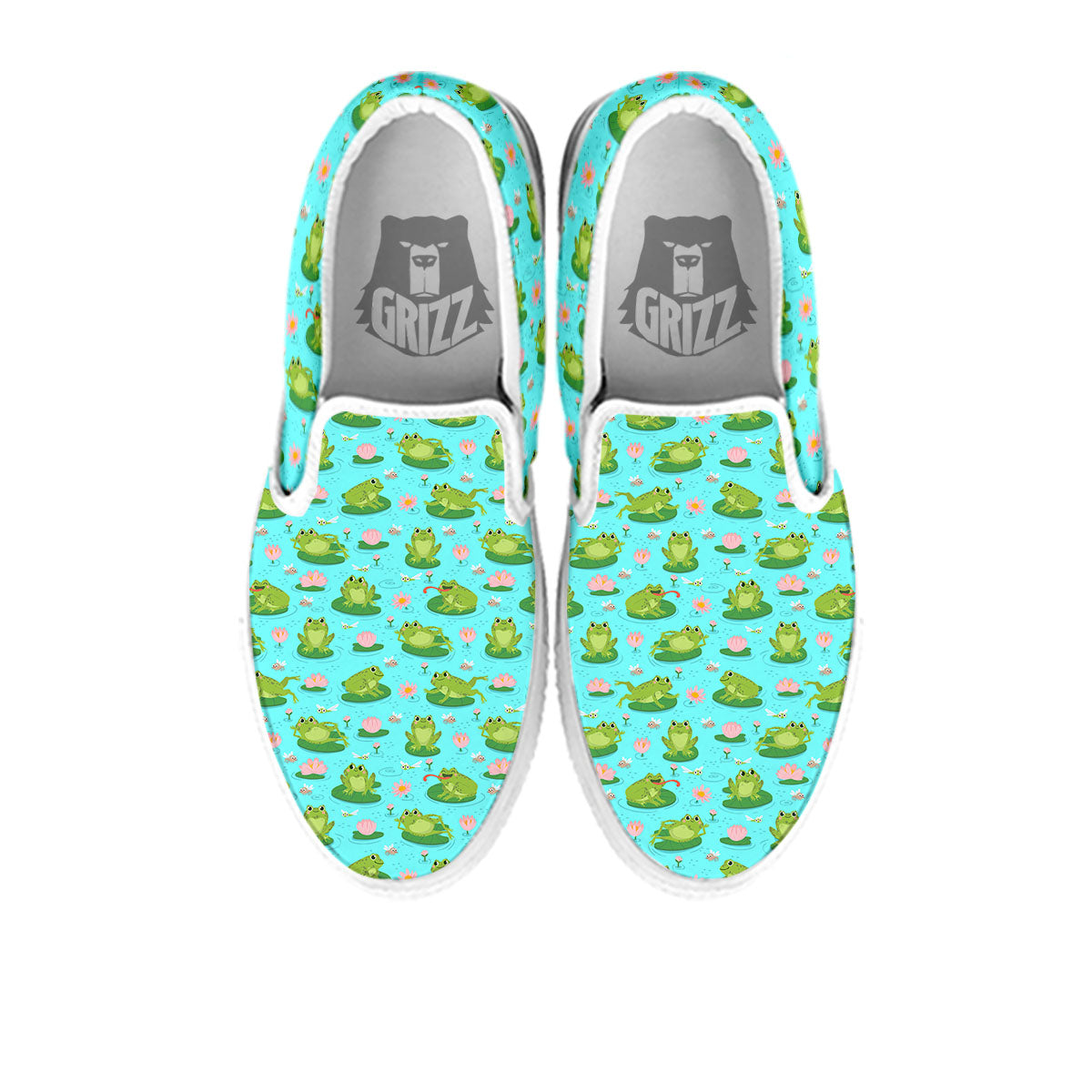 Water Lilies And Frogs Print Pattern White Slip On Shoes-grizzshop