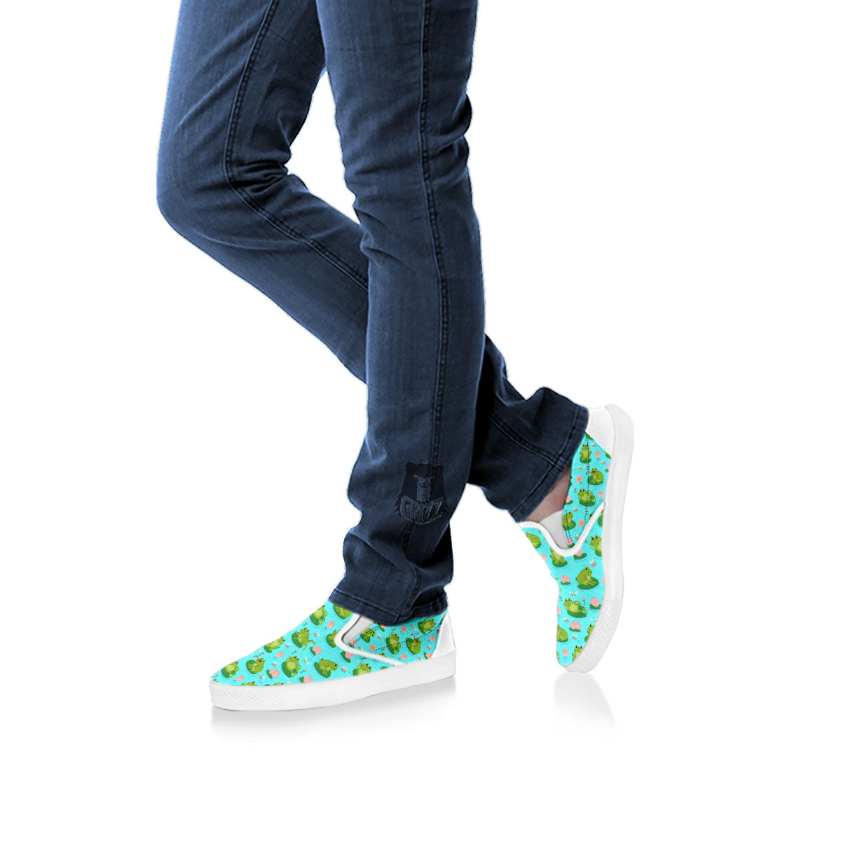 Water Lilies And Frogs Print Pattern White Slip On Shoes-grizzshop