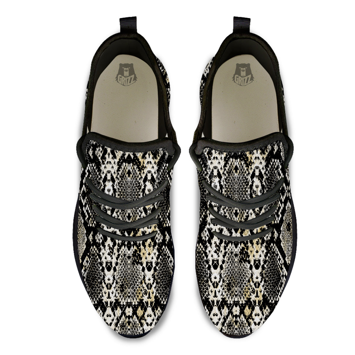 Watercolor Abstract Snake Animal Skin Print Black Athletic Shoes-grizzshop