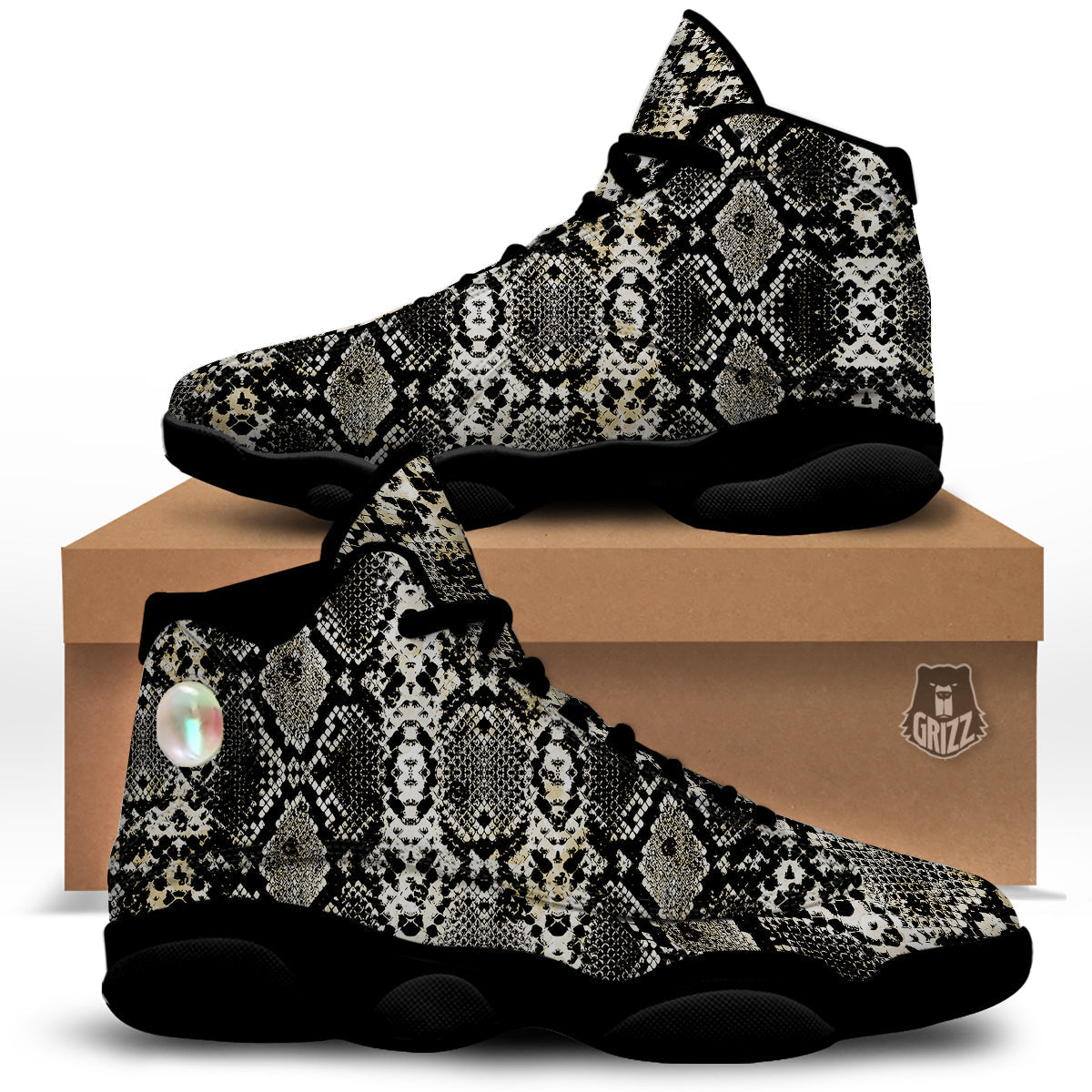 Watercolor Abstract Snake Animal Skin Print Black Basketball Shoes-grizzshop