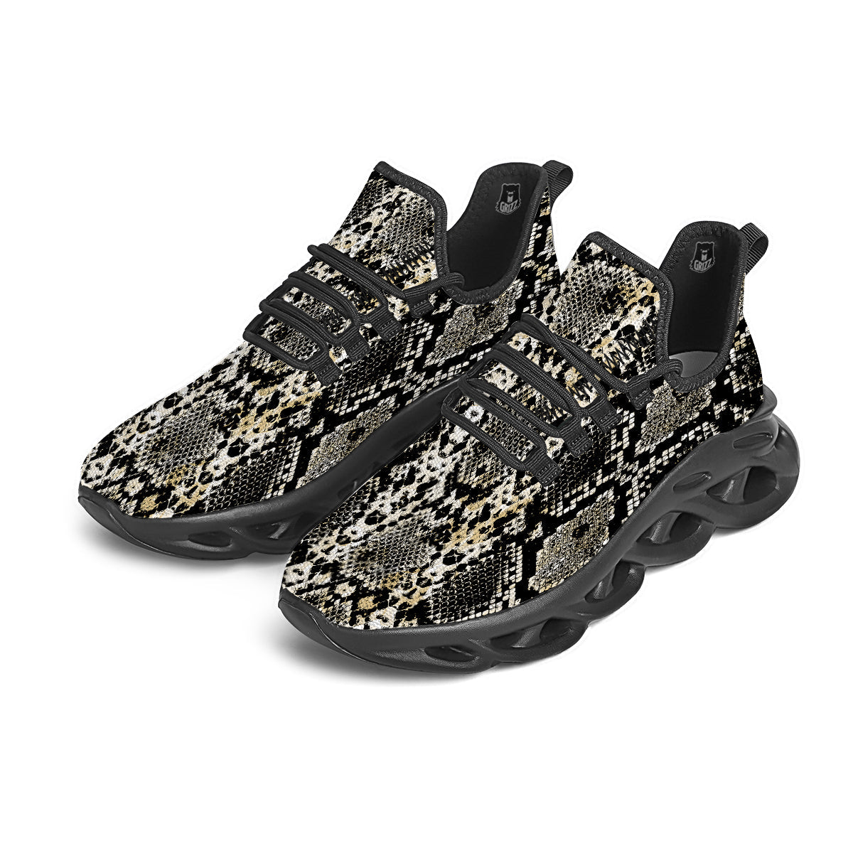 Watercolor Abstract Snake Animal Skin Print Black Running Shoes-grizzshop