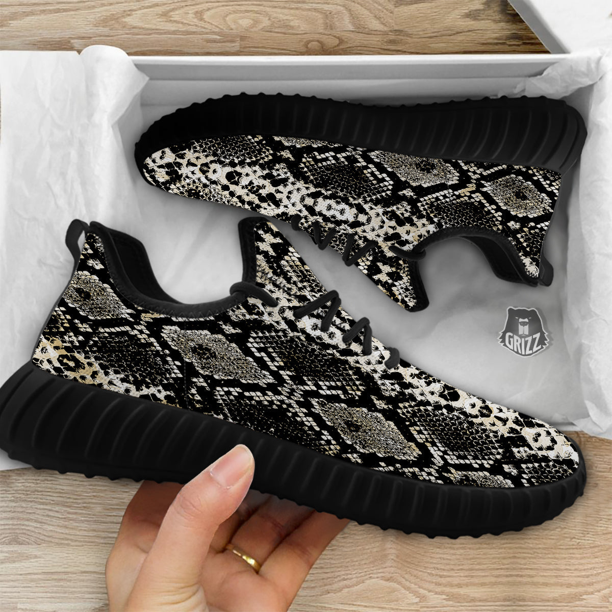 Watercolor Abstract Snake Animal Skin Print Black Walking Shoes-grizzshop