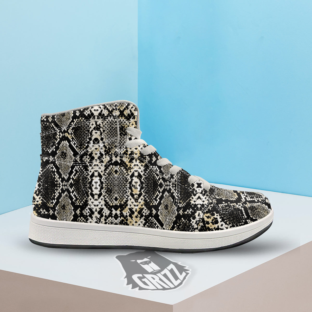 Watercolor Abstract Snake Animal Skin Print High Top Sneakers-grizzshop