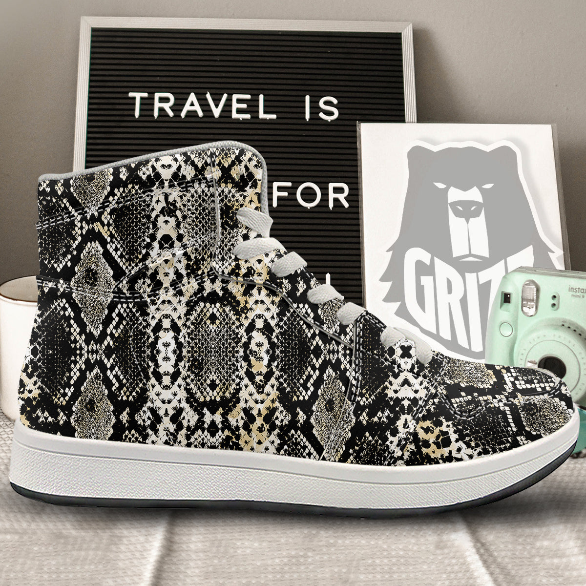 Watercolor Abstract Snake Animal Skin Print High Top Sneakers-grizzshop