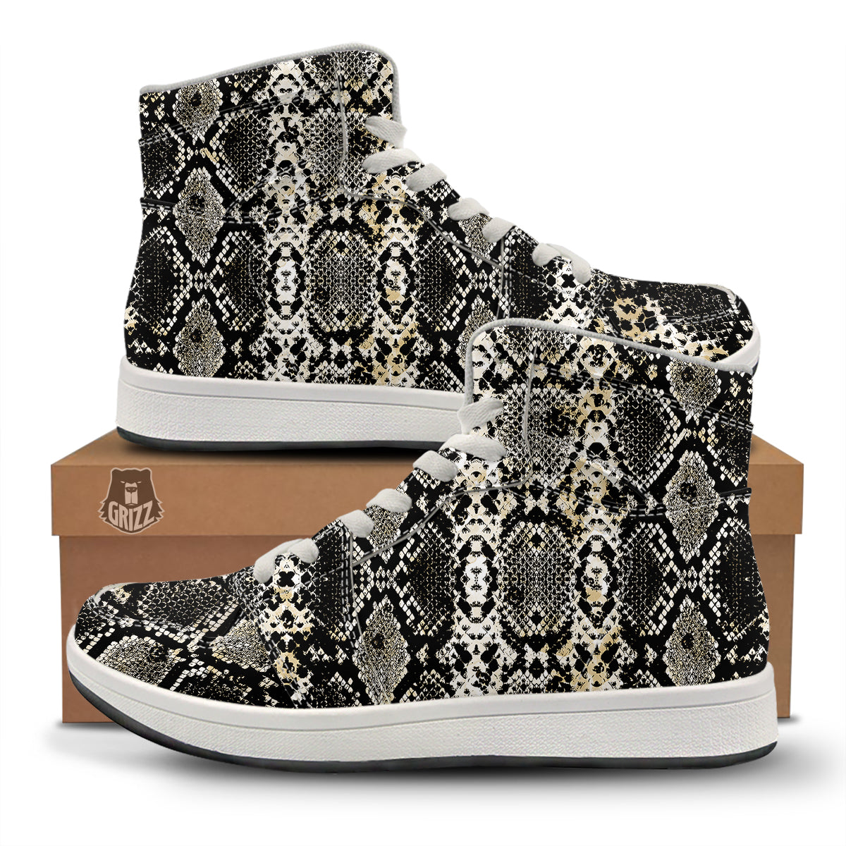 Watercolor Abstract Snake Animal Skin Print High Top Sneakers-grizzshop