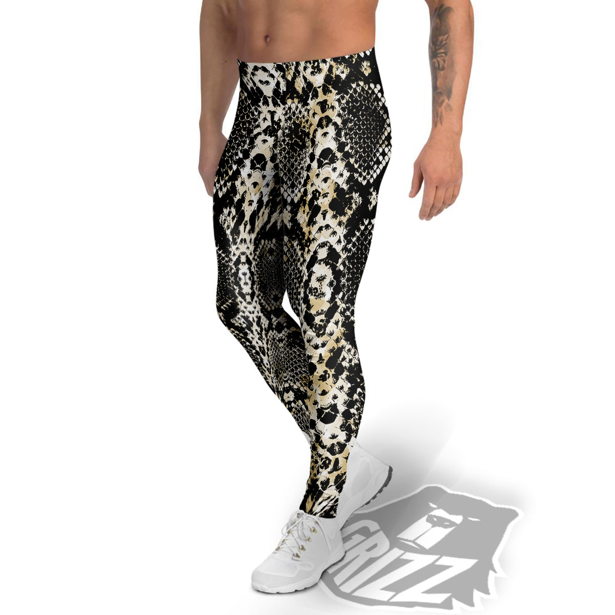 Watercolor Abstract Snake Animal Skin Print Men's Leggings-grizzshop