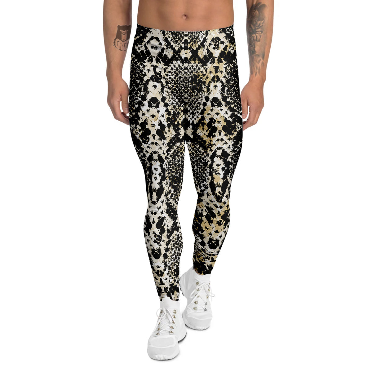 Watercolor Abstract Snake Animal Skin Print Men's Leggings-grizzshop