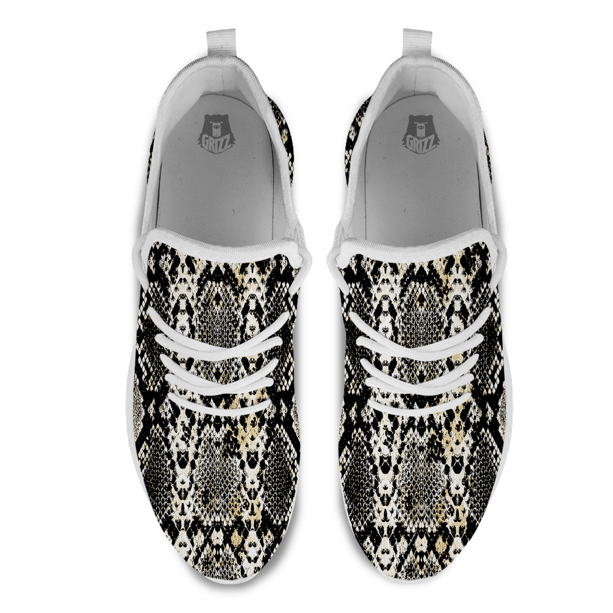 Watercolor Abstract Snake Animal Skin Print White Athletic Shoes-grizzshop