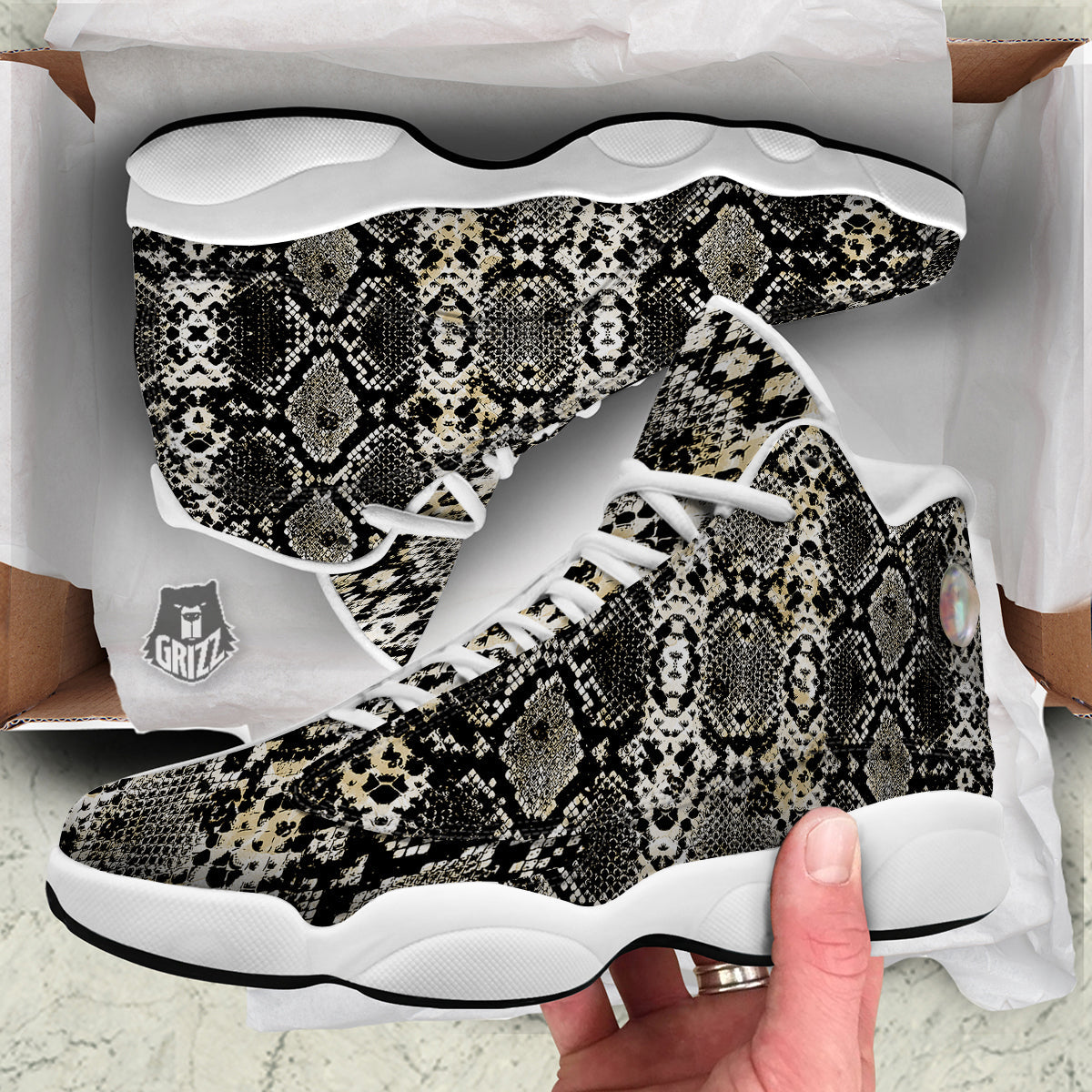 Watercolor Abstract Snake Animal Skin Print White Basketball Shoes-grizzshop