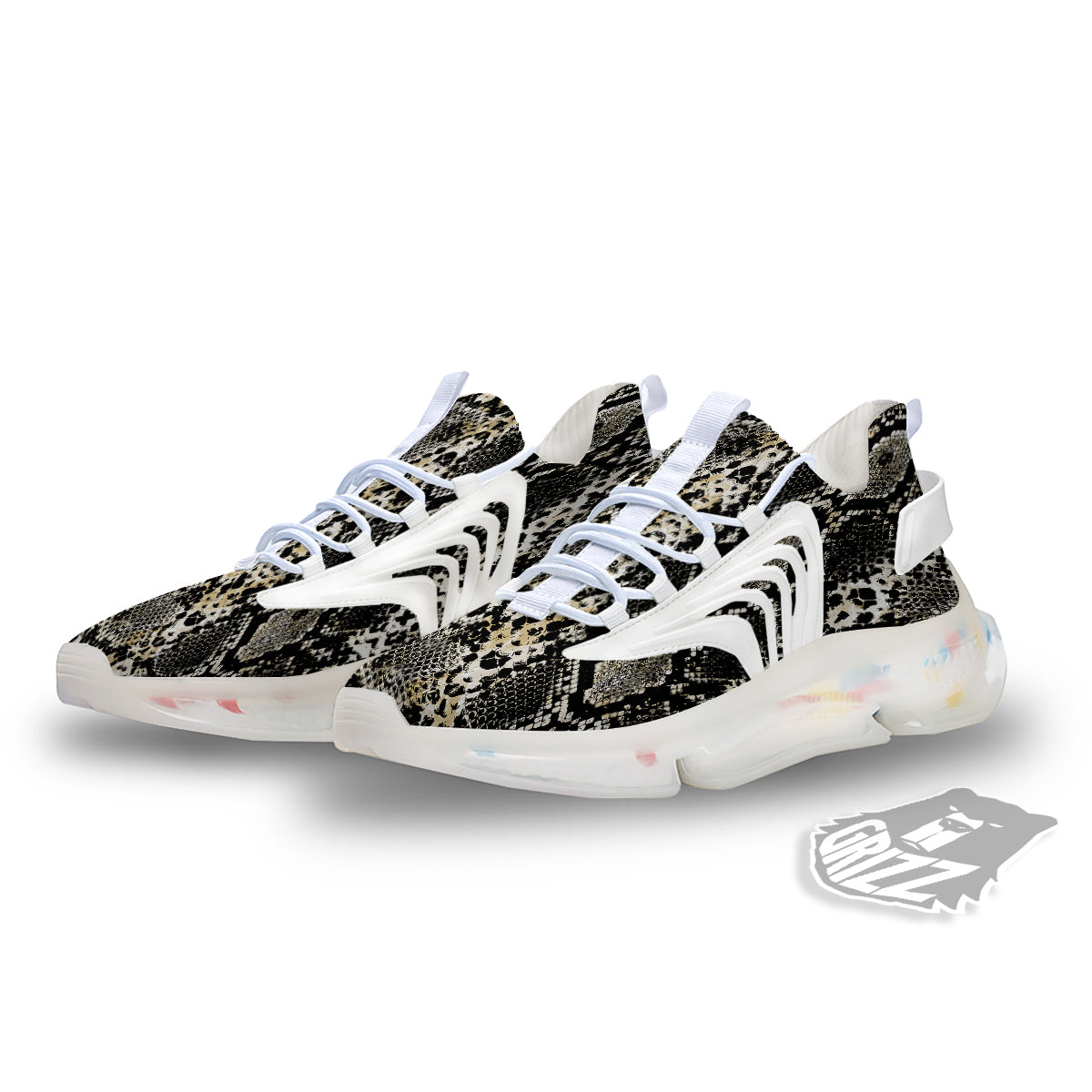 Watercolor Abstract Snake Animal Skin Print White Gym Shoes-grizzshop