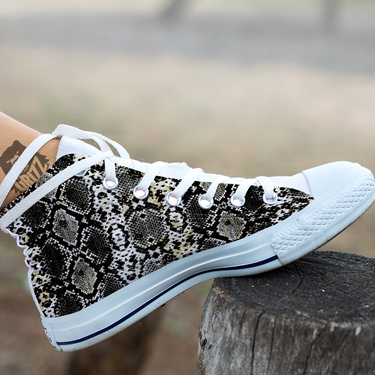 Watercolor Abstract Snake Animal Skin Print White High Top Shoes-grizzshop