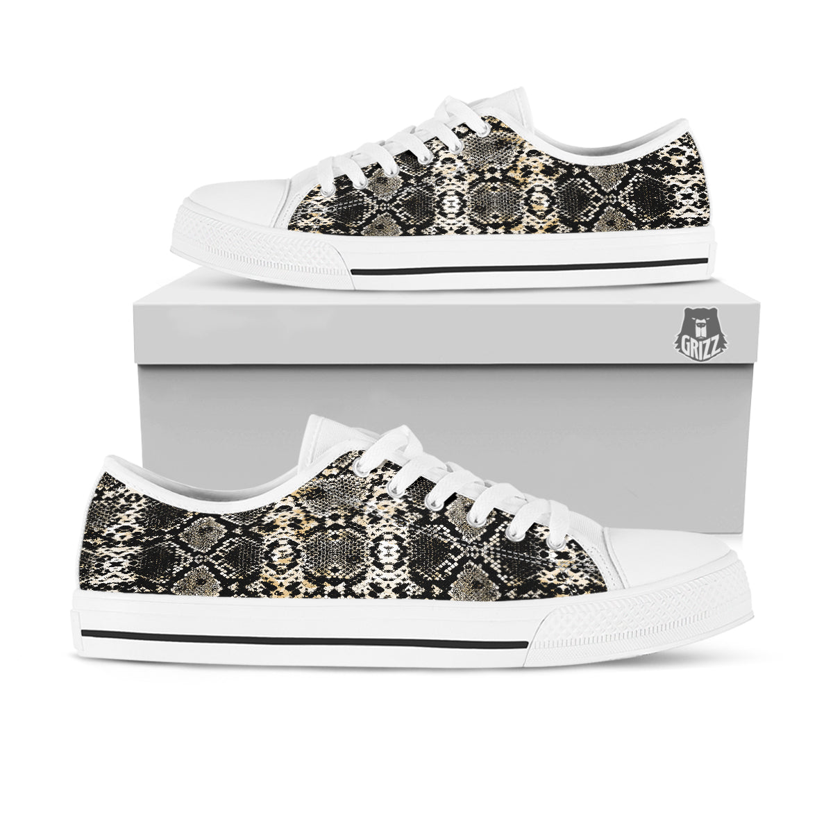 Watercolor Abstract Snake Animal Skin Print White Low Top Shoes-grizzshop