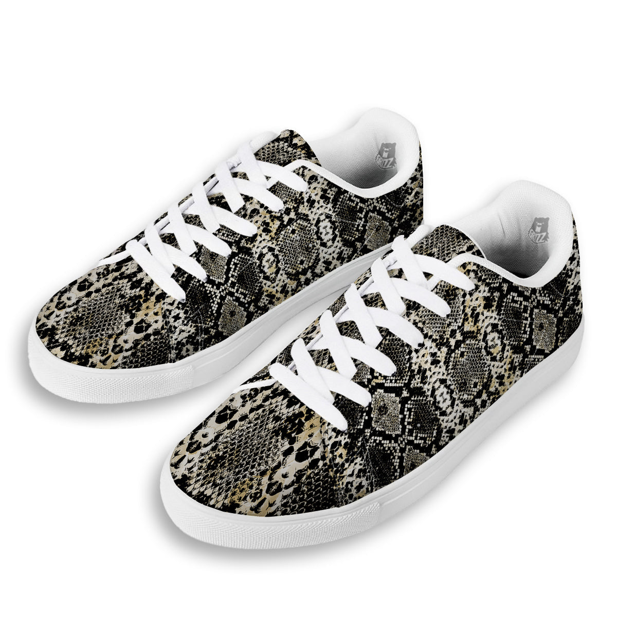 Watercolor Abstract Snake Animal Skin Print White Low Top Sneakers-grizzshop