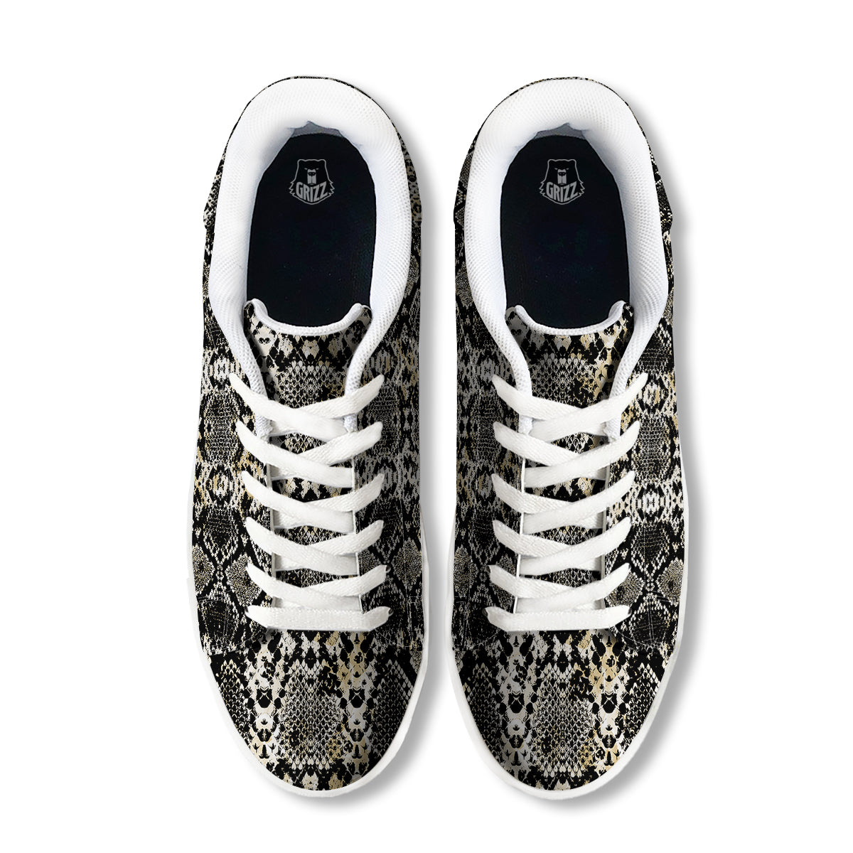 Watercolor Abstract Snake Animal Skin Print White Low Top Sneakers-grizzshop