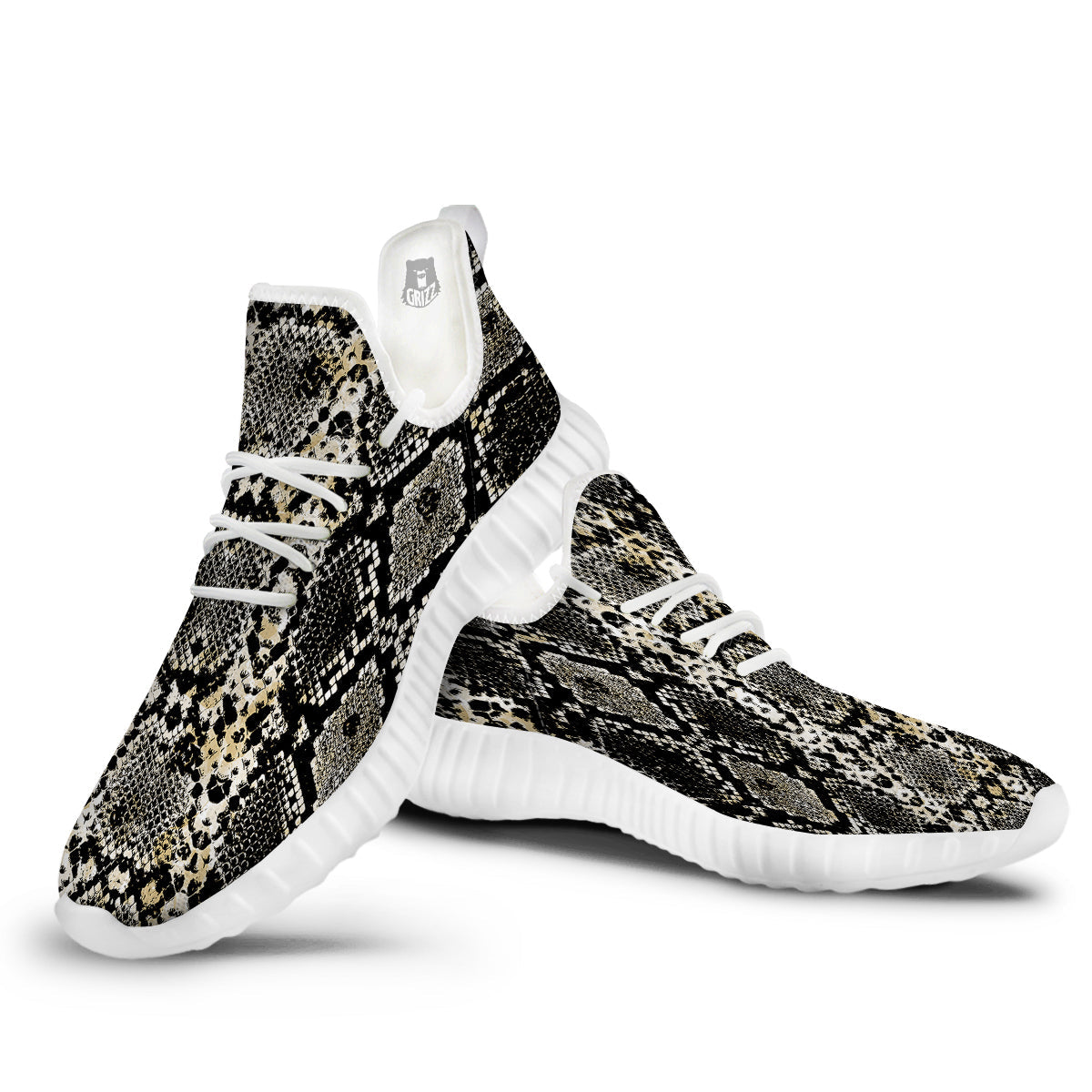 Watercolor Abstract Snake Animal Skin Print White Walking Shoes-grizzshop