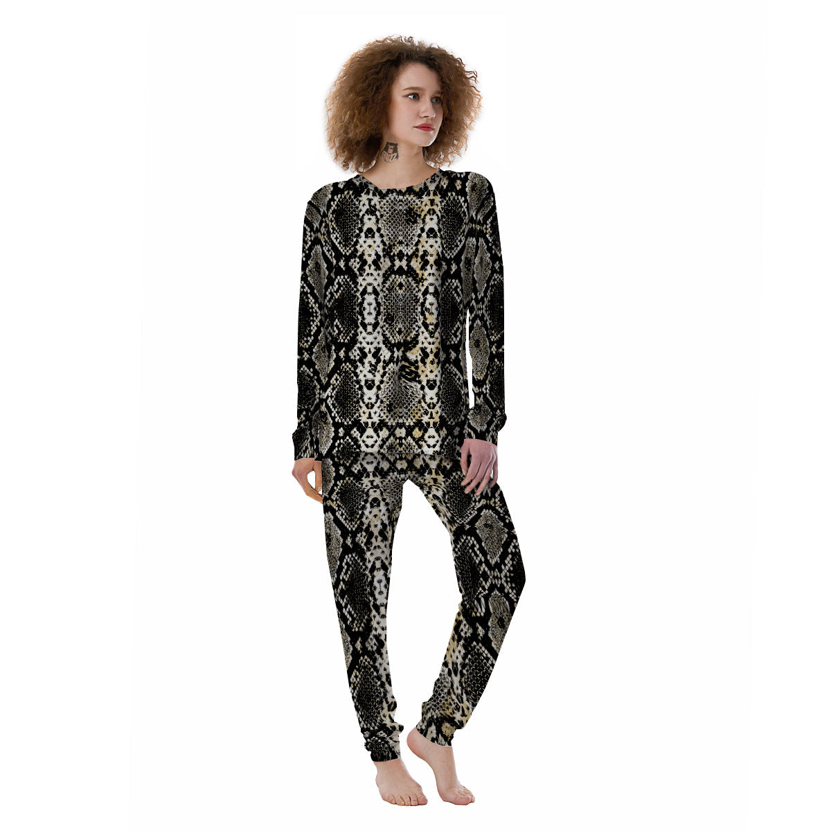Watercolor Abstract Snake Animal Skin Print Women's Pajamas-grizzshop