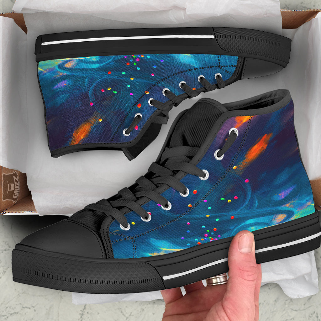 Watercolor Balloons And Storm Print Black High Top Shoes-grizzshop