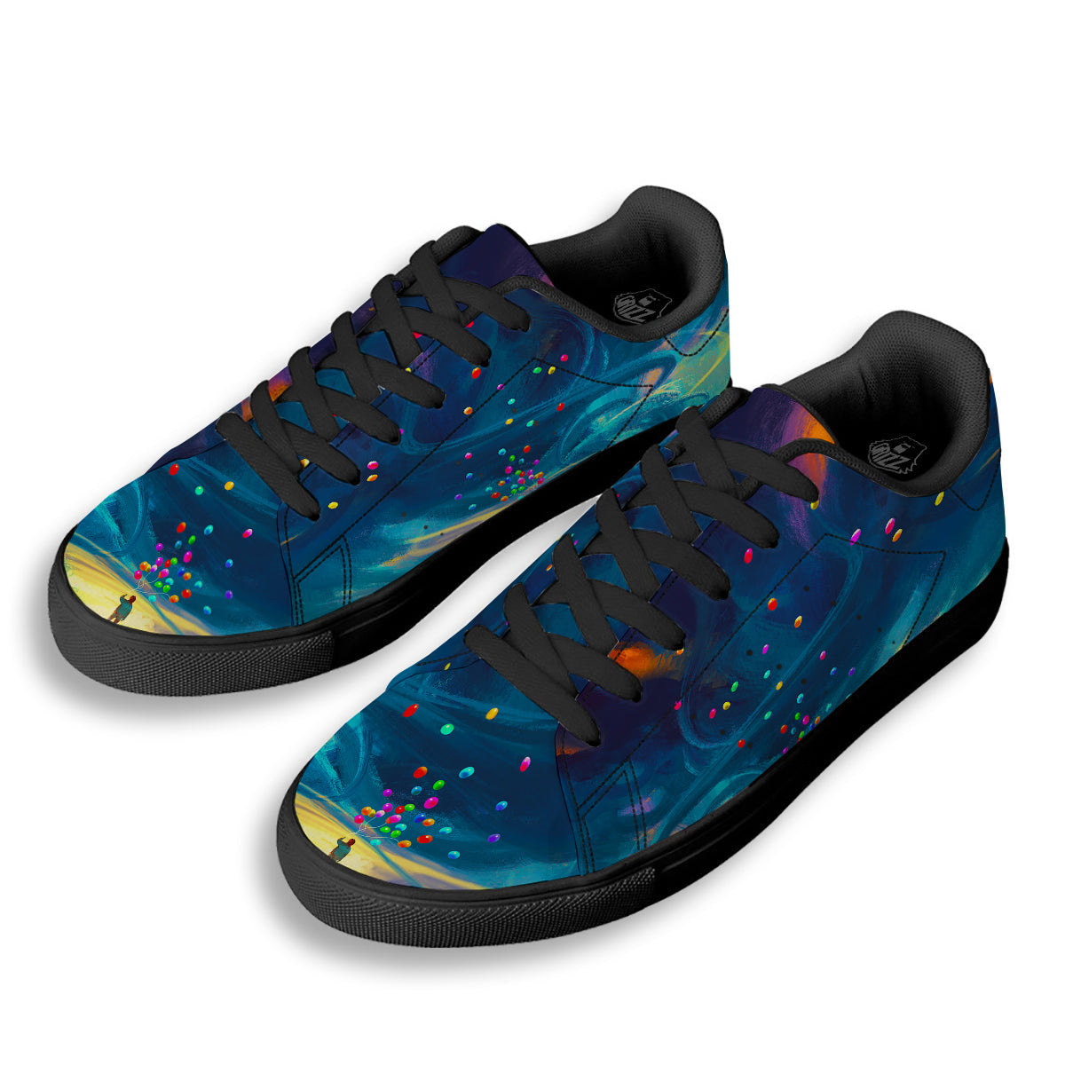 Watercolor Balloons And Storm Print Black Low Top Sneakers-grizzshop