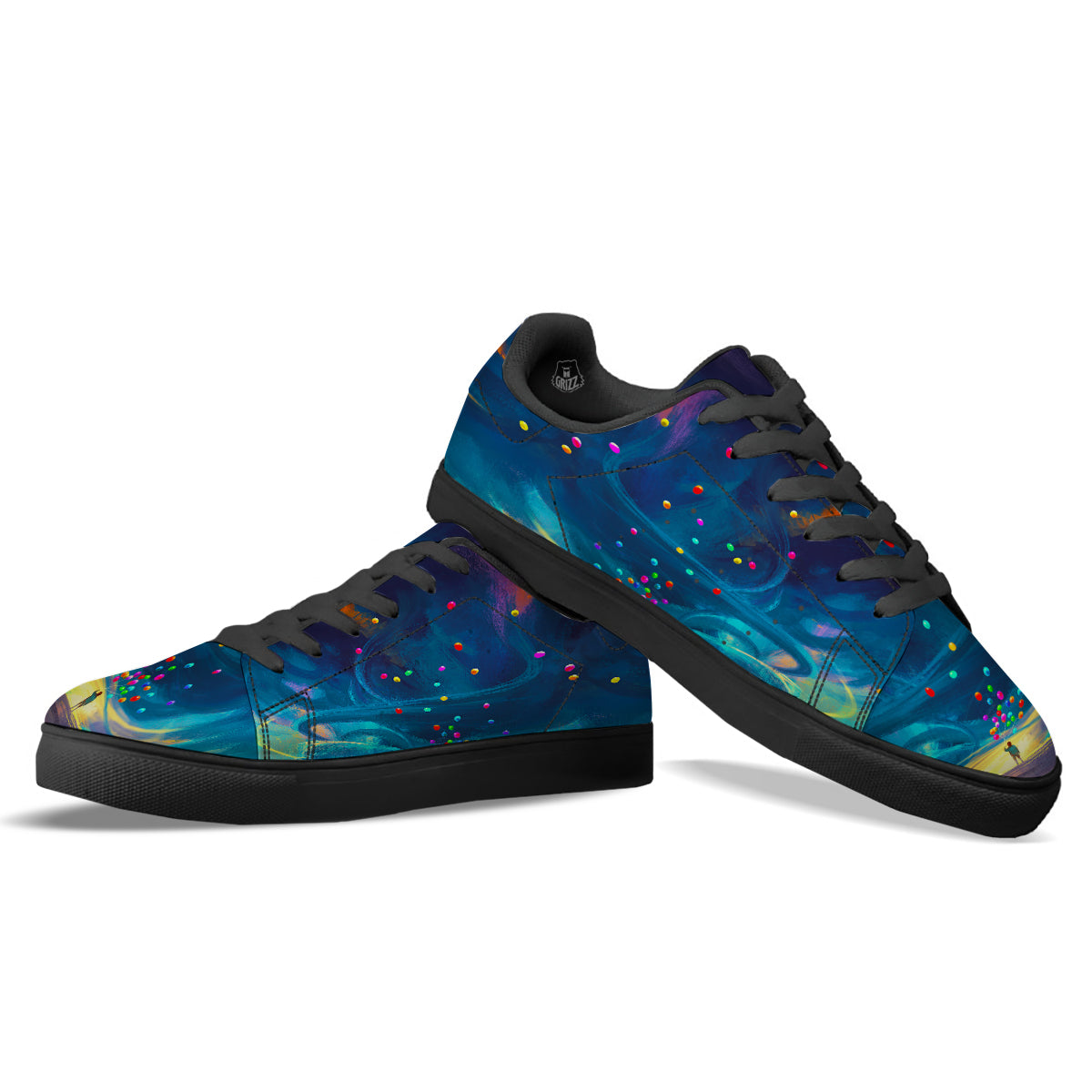 Watercolor Balloons And Storm Print Black Low Top Sneakers-grizzshop