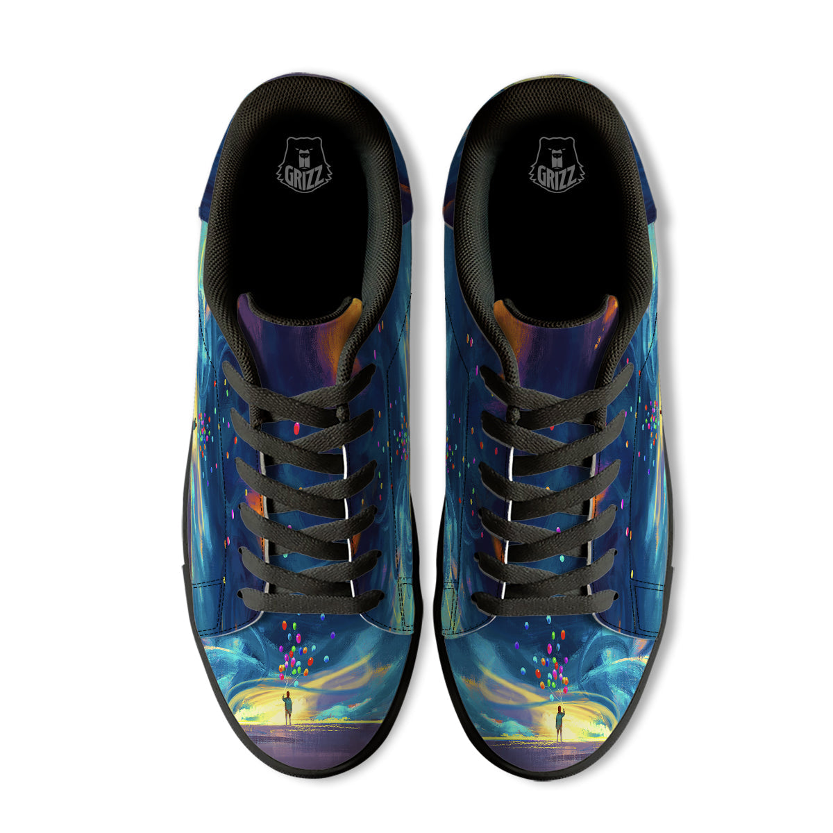 Watercolor Balloons And Storm Print Black Low Top Sneakers-grizzshop