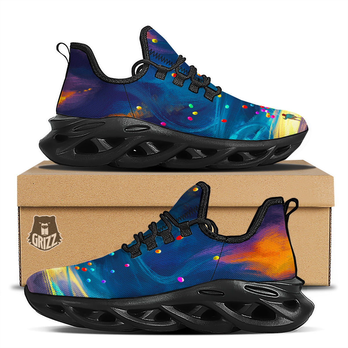 Watercolor Balloons And Storm Print Black Running Shoes-grizzshop