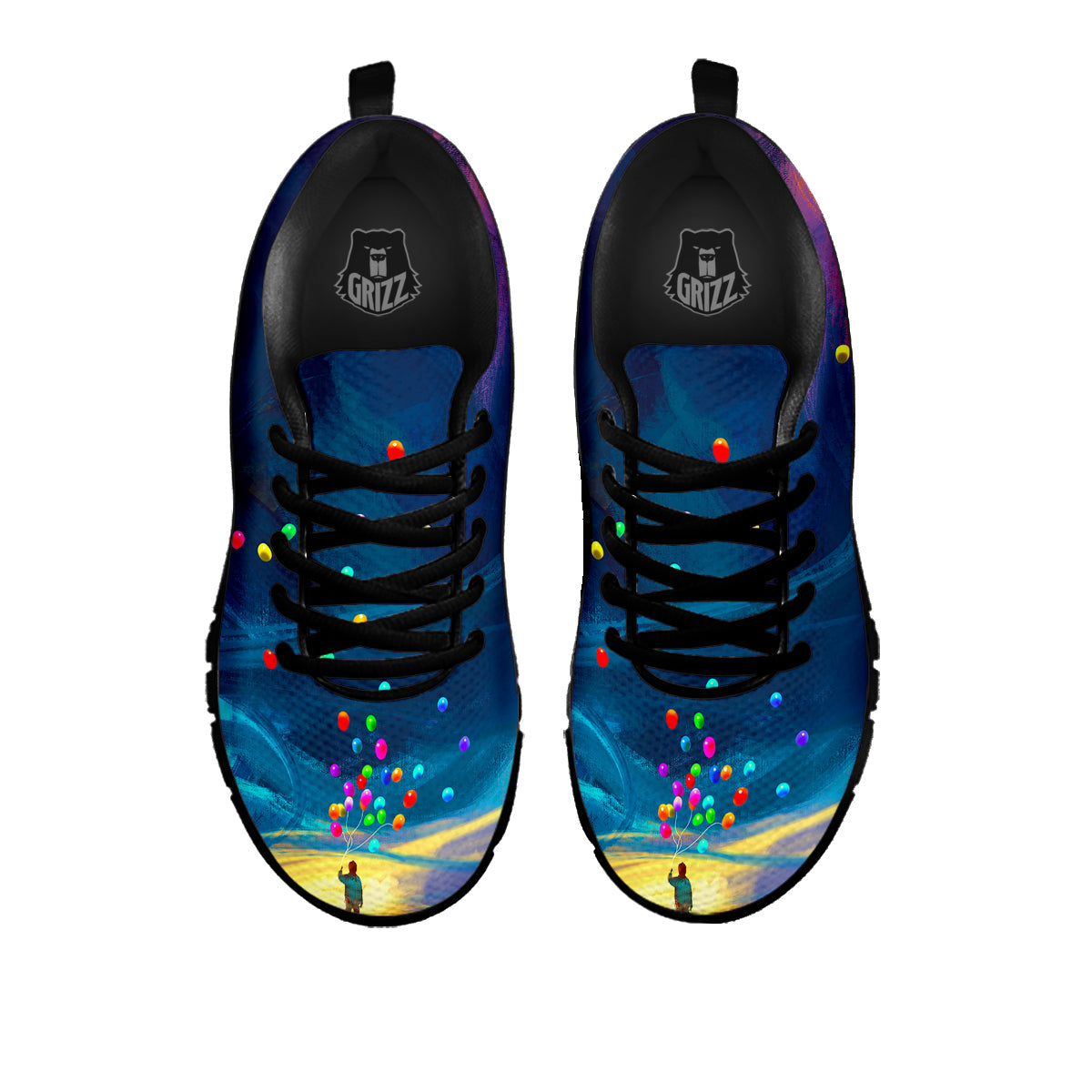 Watercolor Balloons And Storm Print Black Sneaker-grizzshop