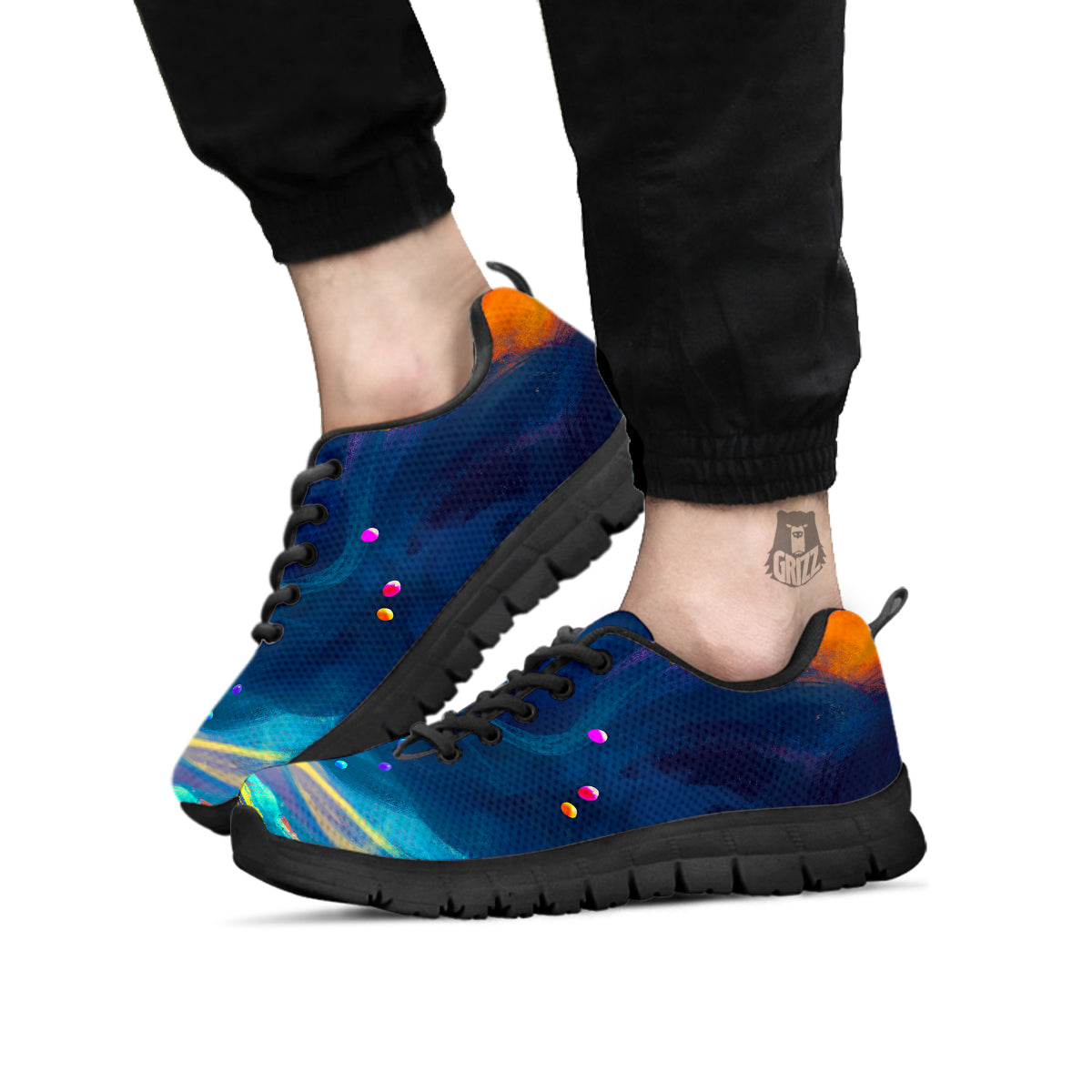 Watercolor Balloons And Storm Print Black Sneaker-grizzshop
