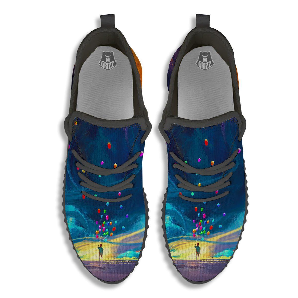 Watercolor Balloons And Storm Print Black Walking Shoes-grizzshop