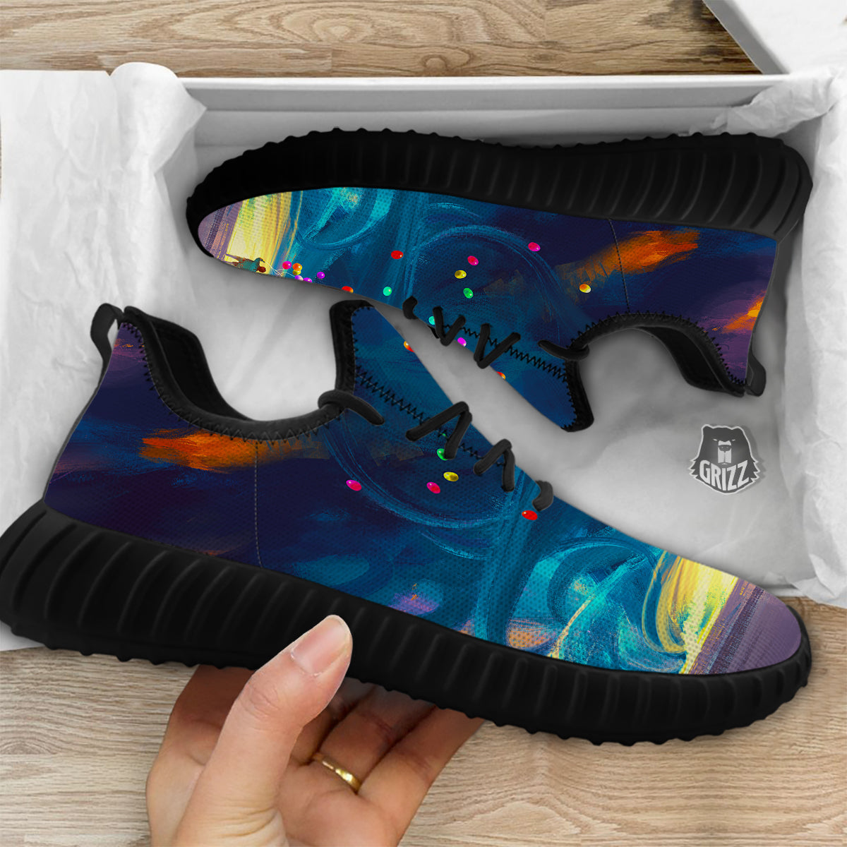 Watercolor Balloons And Storm Print Black Walking Shoes-grizzshop