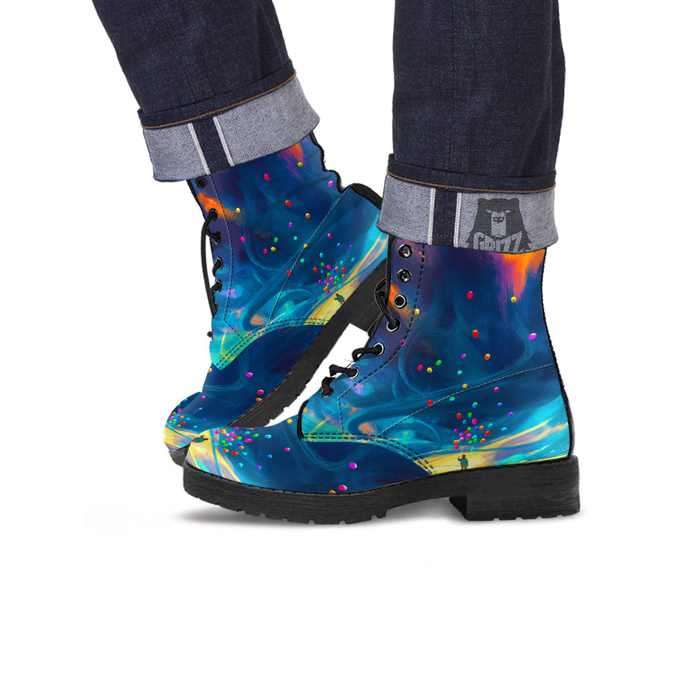 Watercolor Balloons And Storm Print Leather Boots-grizzshop