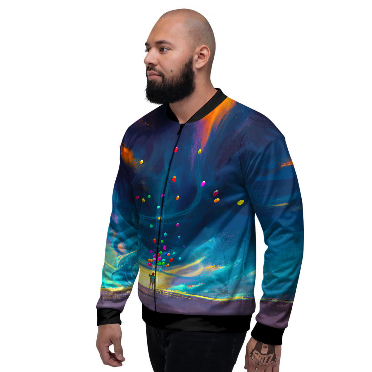 Watercolor Balloons And Storm Print Men's Bomber Jacket-grizzshop