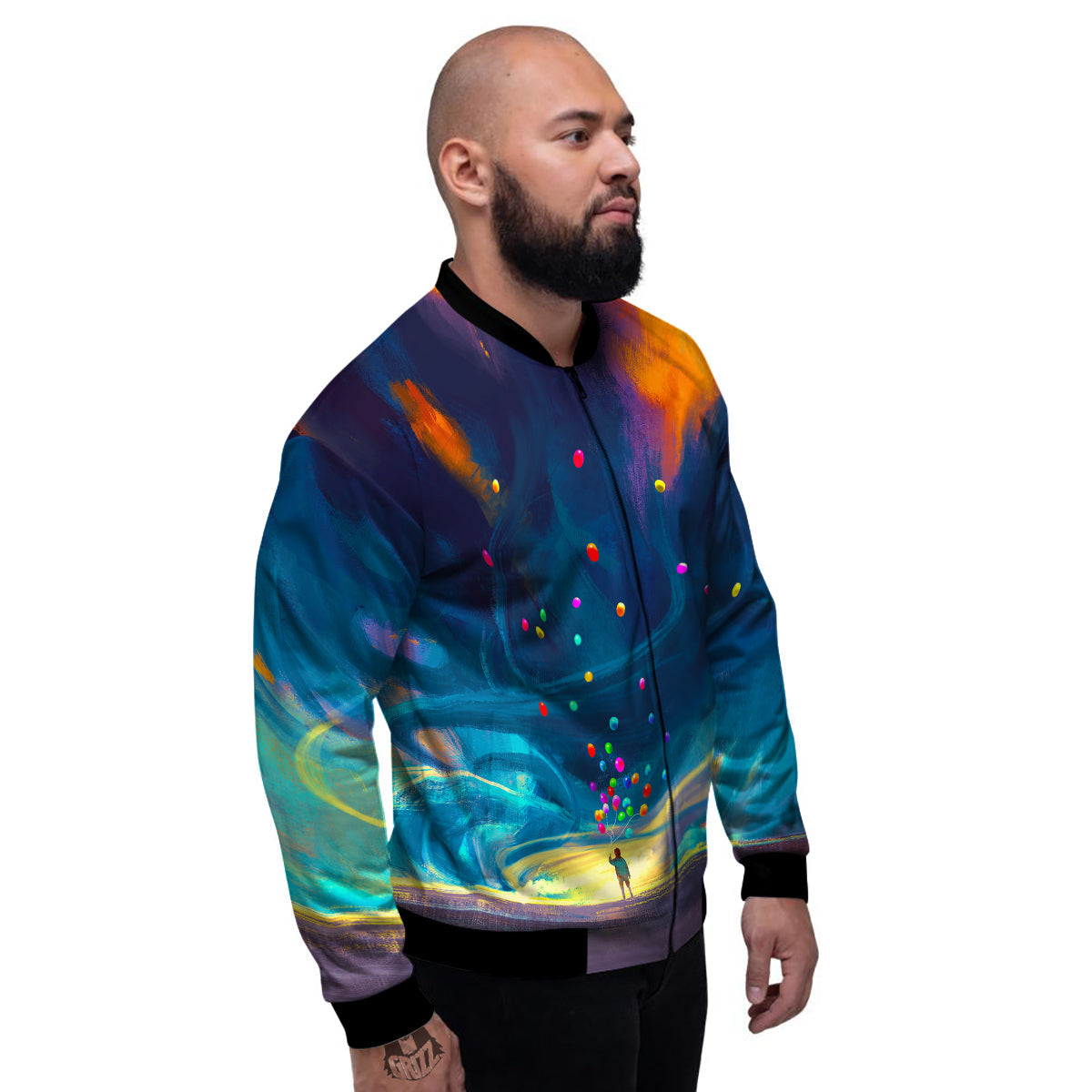 Watercolor Balloons And Storm Print Men's Bomber Jacket-grizzshop