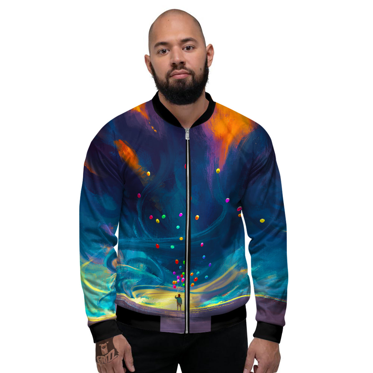 Watercolor Balloons And Storm Print Men's Bomber Jacket-grizzshop